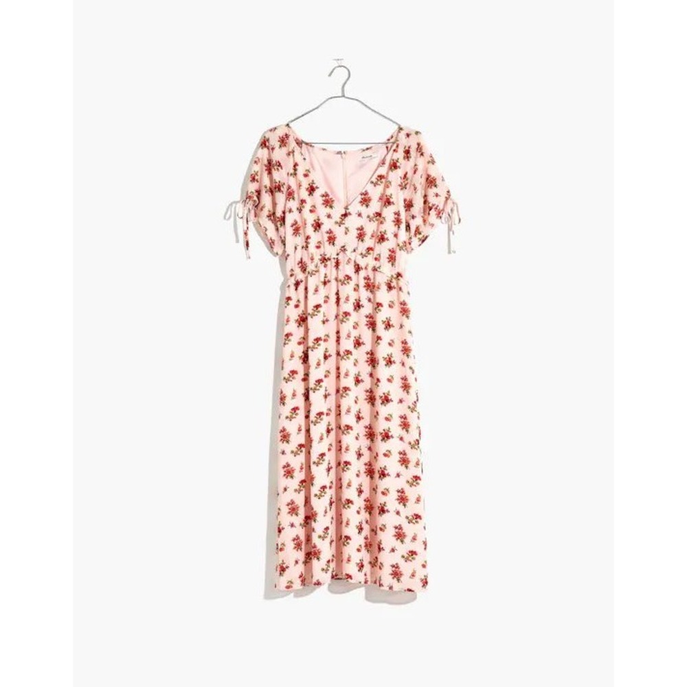 Madewell Tie Sleeve Ruffle Waist Midi Dress 6 Pink Floral Countryside Blooms